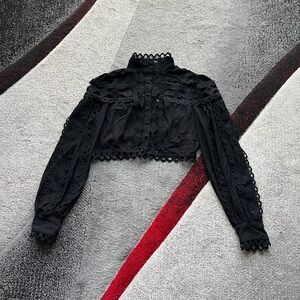 Banjul Black Crochet Detail Long Sleeve Cropped Top